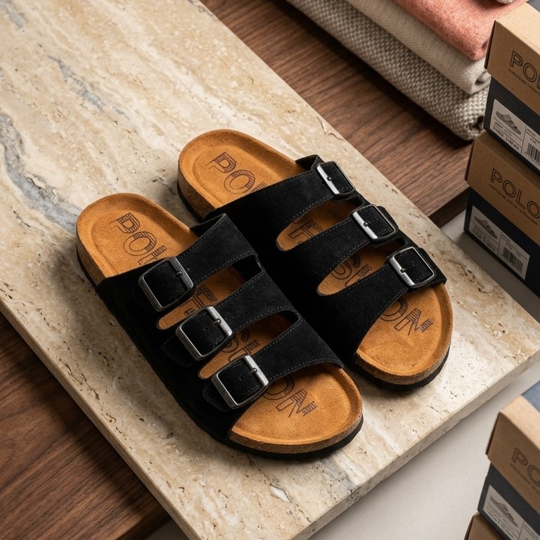 Three-Strap Comfort Cork Sandals - Image 2